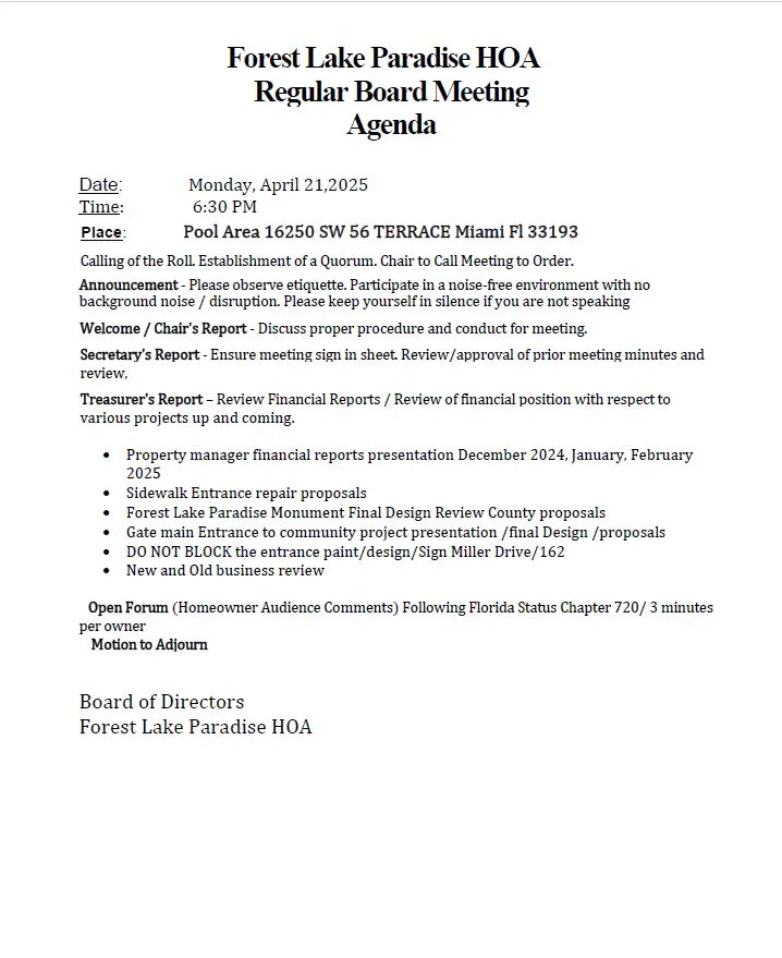 Board Meeting Agenda 